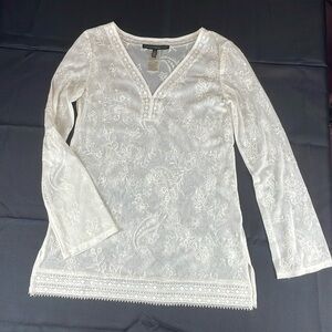 WHBM sheer embroidered tunic top ladies size XS v neck long sleeve
